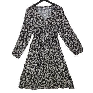 Old Navy Maternity Dress Small Black Floral Leaves Midi Boho Comfort Stretch